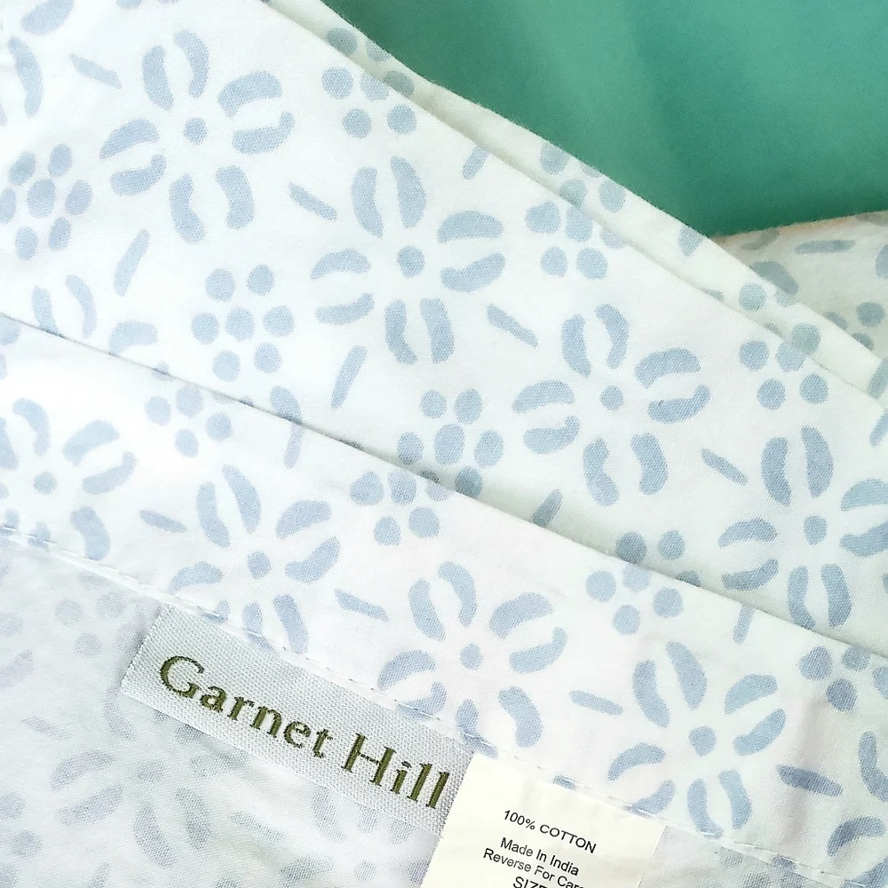 Garnet Hill Set Flat Twin Sheet + 1 Pillowcase Cotton Blue